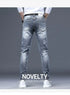 Slim Fit Korean Streetwear Graphical Printed Luxury Hip-Hop Stretch Denim Jeans for Men - Perfect Medium Wash Jeans Outfit